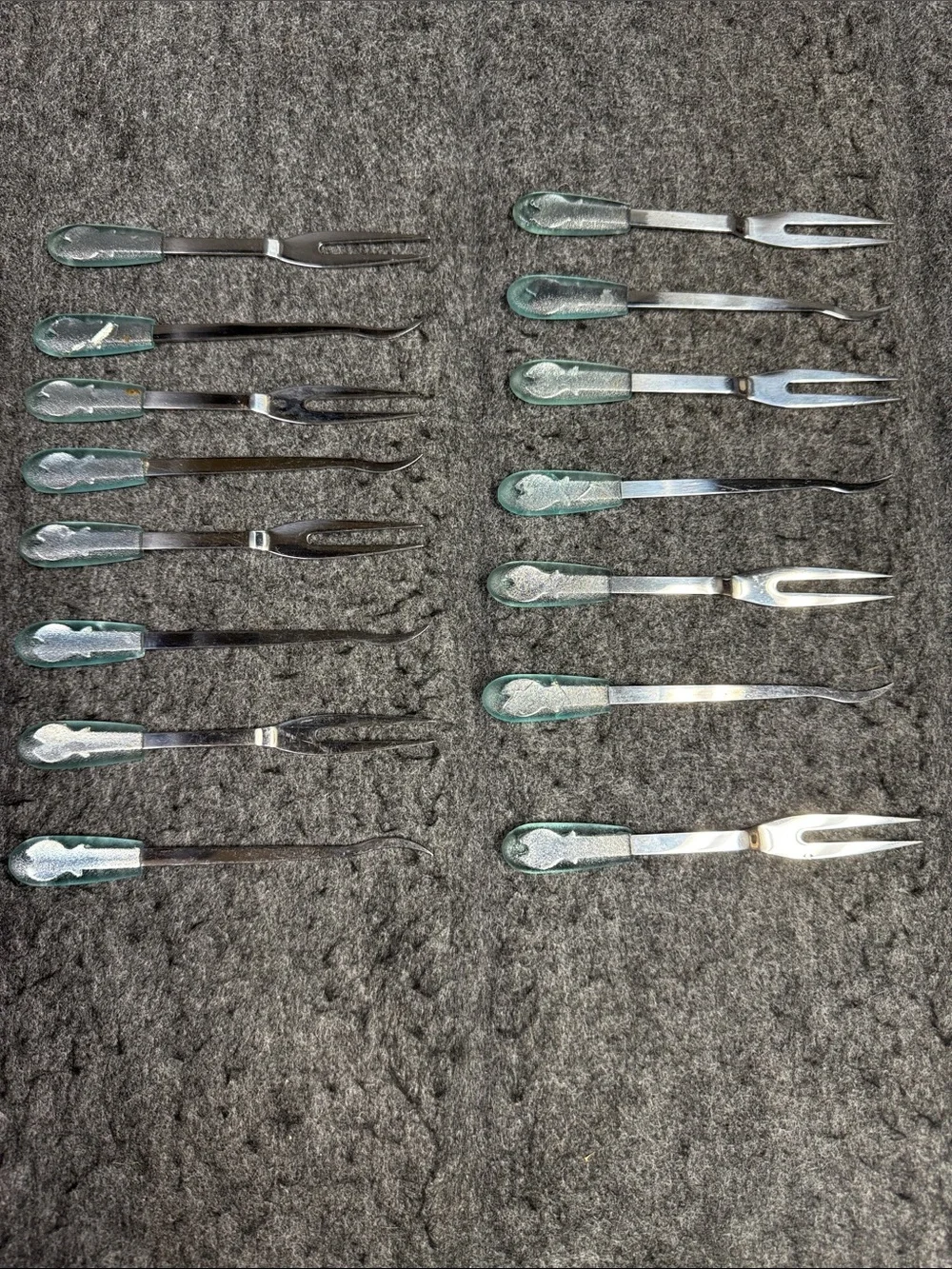 Seafood tools Green-Handled Stainless Steel Carving Forks and Meat Picks Set